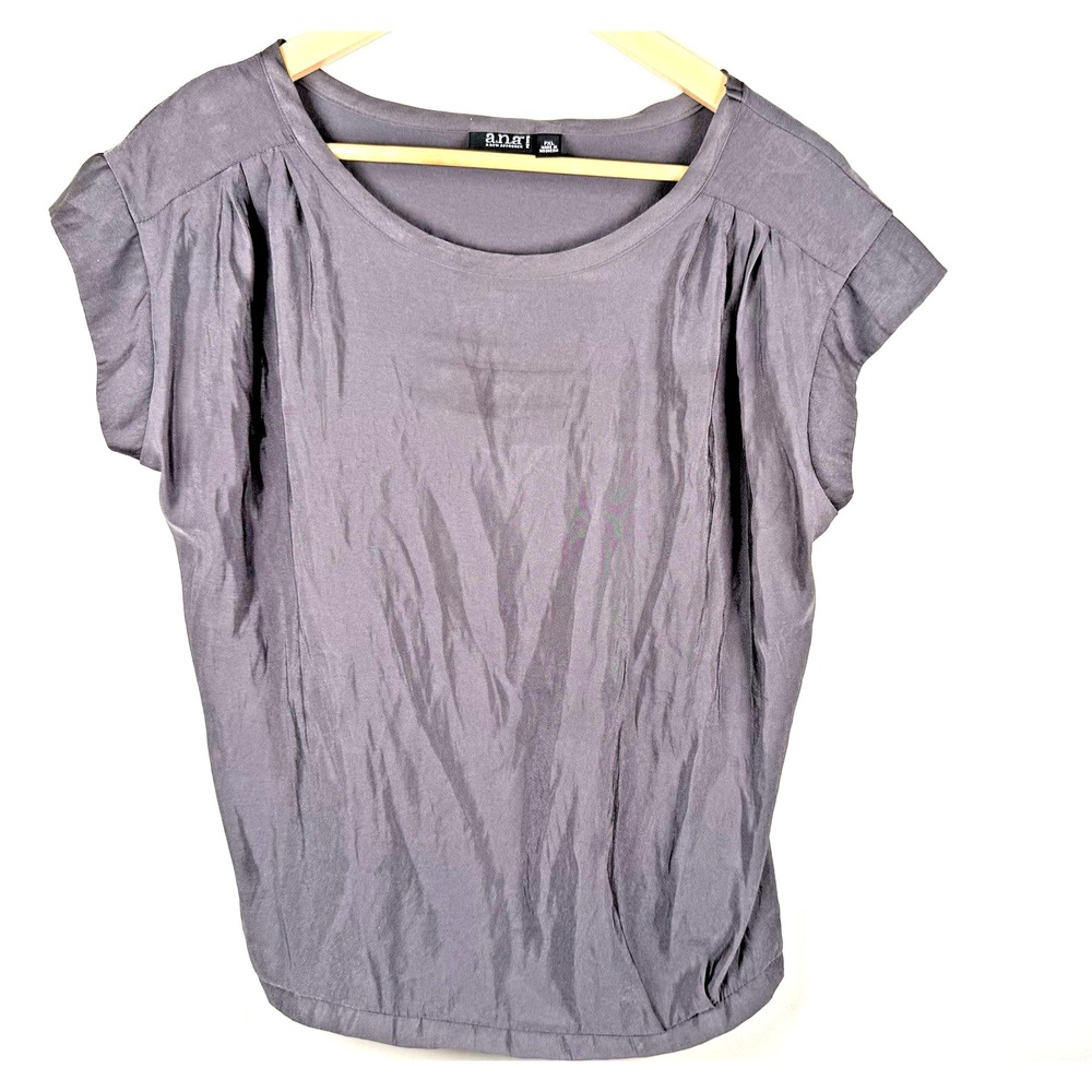 A.N.A. Petite Short Sleeve Blouse Top Slight Sheen Gray Tee‎ Women's  PXL